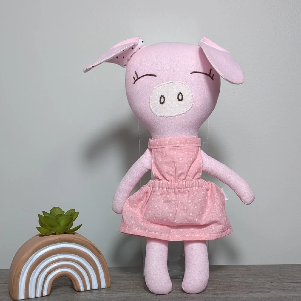 Buttercup Avenue Pink White Plush Unicorn‎ & Piglet Dolls Pair 2 Modern Handmade